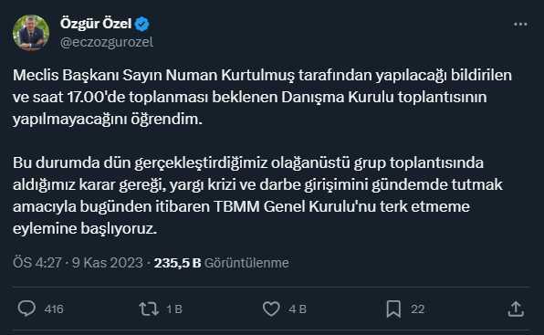 CHP lideri Özel: TBMM Danışma Kurulu toplanmayacak, CHP eyleme başlıyor CHP lideri Özel: TBMM Danışma Kurulu toplanmayacak, CHP eyleme başlıyor
