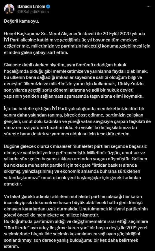 Bahadır Erdem İyi Parti'den istifa mı etti, ayrıldı mı? Bahadır Erdem İyi Parti'den neden istifa etti, neden ayrıldı? Bahadır Erdem İyi Parti'den istifa mı etti, ayrıldı mı? Bahadır Erdem İyi Parti'den neden istifa etti, neden ayrıldı?