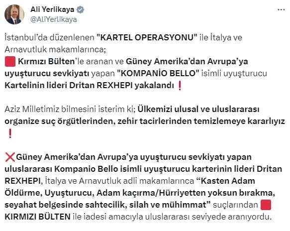 Kırmızı bültenle aranan dünyaca ünlü uyuşturucu kartelinin lideri Dritan Rexhepi, İstanbul'da yakalandı Kırmızı bültenle aranan dünyaca ünlü uyuşturucu kartelinin lideri Dritan Rexhepi, İstanbul'da yakalandı