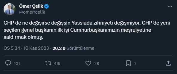 Özgür Özel'in 'meşruiyet' sözlerine AK Parti Sözcüsü Çelik'ten tepki: CHP'de ne değişirse değişsin Yassıada zihniyeti değişmiyor Özgür Özel'in 'meşruiyet' sözlerine AK Parti Sözcüsü Çelik'ten tepki: CHP'de ne değişirse değişsin Yassıada zihniyeti değişmiyor