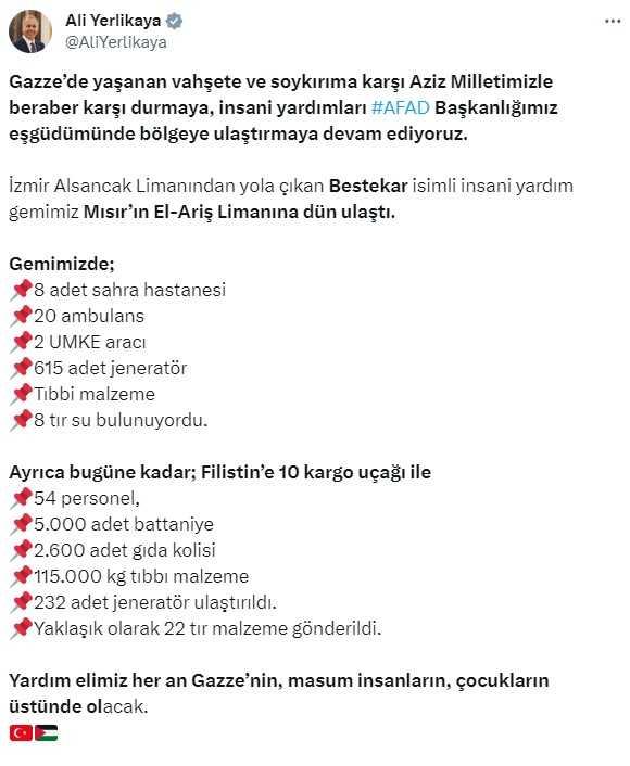 İzmir'den yola çıkan insani yardım gemisi Mısır'a ulaştı İzmir'den yola çıkan insani yardım gemisi Mısır'a ulaştı