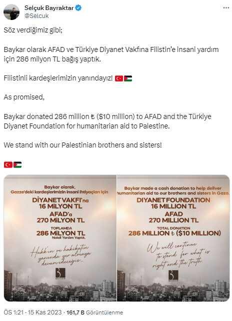 Baykar, Gazze'ye 286 Milyon Liralık İnsani Yardım Yaptı Baykar, Gazze'ye 286 Milyon Liralık İnsani Yardım Yaptı