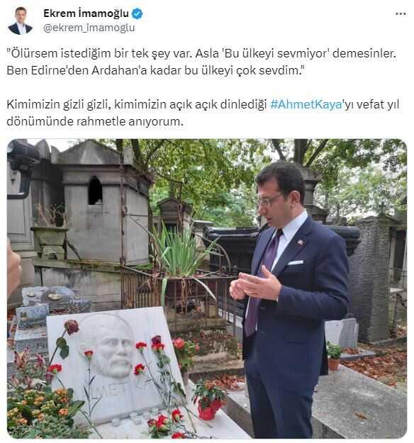 İmamoğlu, Ahmet Kaya'yı mezarı başında dua ettiği fotoğrafla andı! Kullandığı ifadeler dikkat çekiyor İmamoğlu, Ahmet Kaya'yı mezarı başında dua ettiği fotoğrafla andı! Kullandığı ifadeler dikkat çekiyor