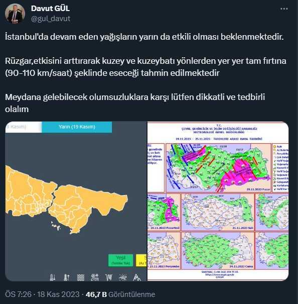 Meteoroloji'den aralarında İstanbul, Ankara ve İzmir'in olduğu 72 il için sarı ve turuncu kodlu uyarı
