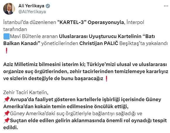 Mavi bültenle aranan uluslararası uyuşturucu kartelinin liderlerinden Christijan Palic, Beşiktaş'ta yakalandı