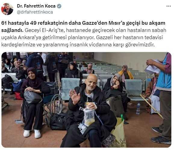 Gazze'den 61 hasta daha Türkiye'ye gelecek