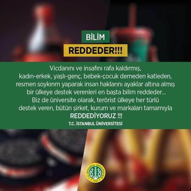 İstanbul Üniversitesi'nden İsrail ürünlerine boykot kararı