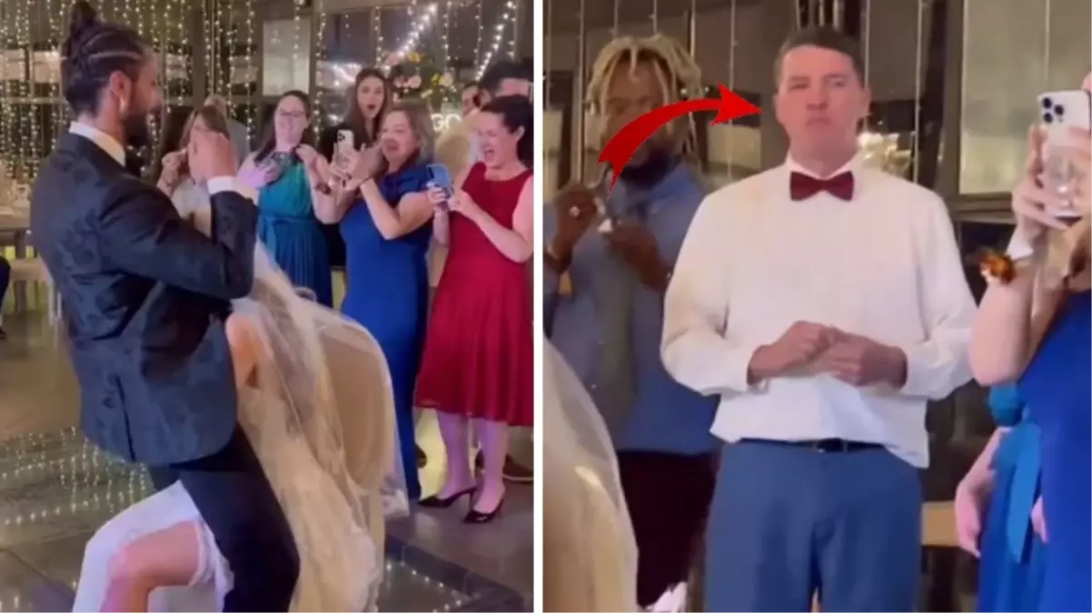 Bu nasıl dans? Damadın yaptıklarını gelinin babası izleyemedi ve arkasını dönüp gitti