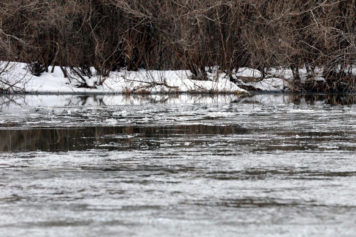 Ardahan'da Kura Nehri'nin bir bölümü buz tuttu