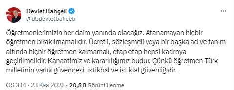 Bahçeli atanamayan öğretmenlerin sesi oldu: Hepsi kadroya geçirilmeli Bahçeli atanamayan öğretmenlerin sesi oldu: Hepsi kadroya geçirilmeli