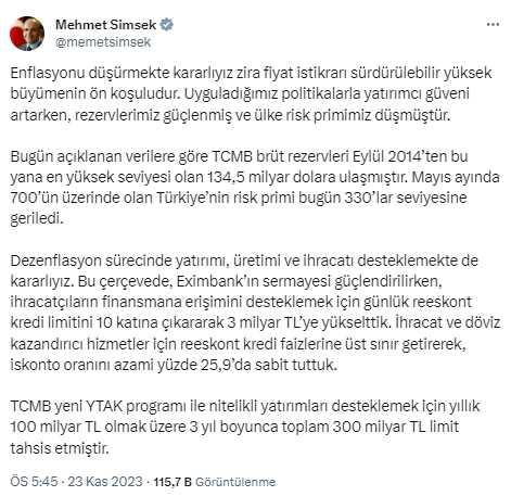Bakan Şimşek: Enflasyonu düşürmekte kararlıyız Bakan Şimşek: Enflasyonu düşürmekte kararlıyız