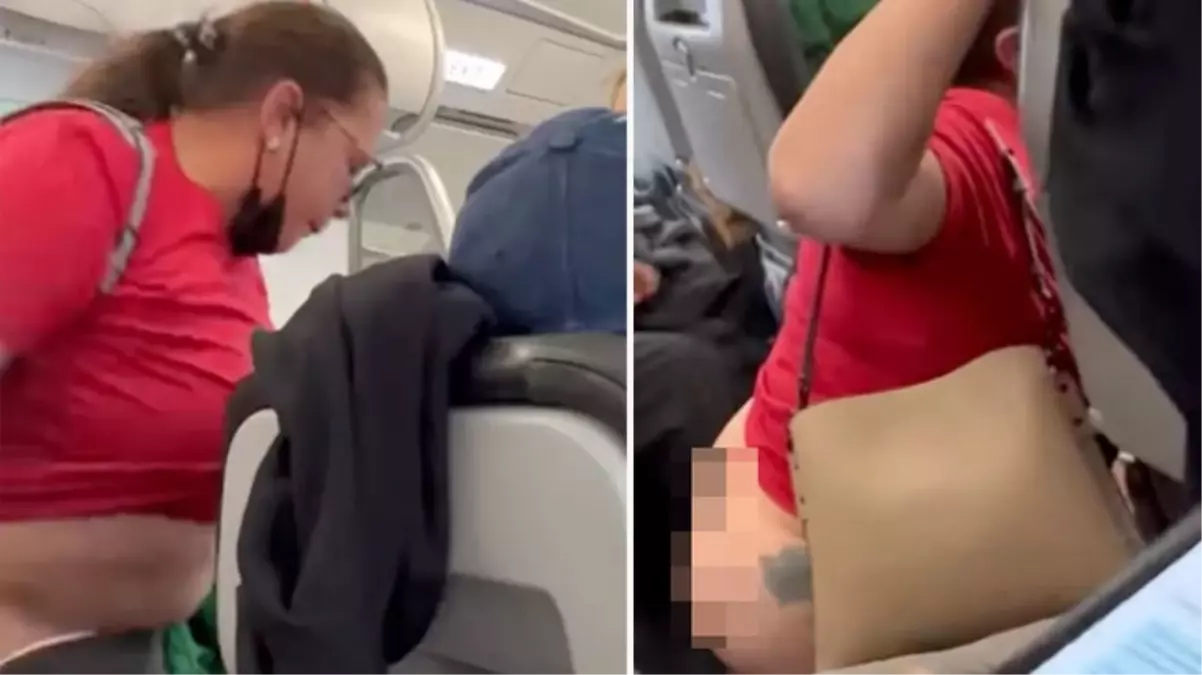 Herkesin içinde pantolonunu indirip tuvaletini yapmaya çalışan kadın uçağı birbirine kattı