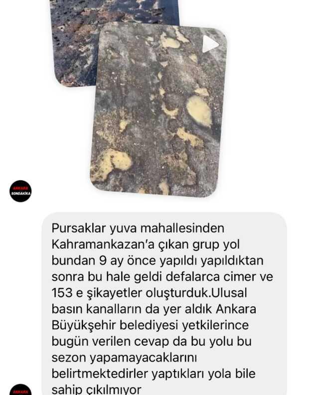 Yapılan yol 9 ayda delik deşik oldu! Ankara Büyükşehir Belediyesi'nin başından savdığı vatandaş çalmadık kapı bırakmadı Yapılan yol 9 ayda delik deşik oldu! Ankara Büyükşehir Belediyesi'nin başından savdığı vatandaş çalmadık kapı bırakmadı