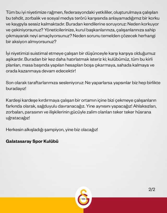 Galatasaray'dan Fenerbahçe maçındaki hakem kararlarına zehir zemberek tepki: VAR kayıtlarını açıklayın Galatasaray'dan Fenerbahçe maçındaki hakem kararlarına zehir zemberek tepki: VAR kayıtlarını açıklayın