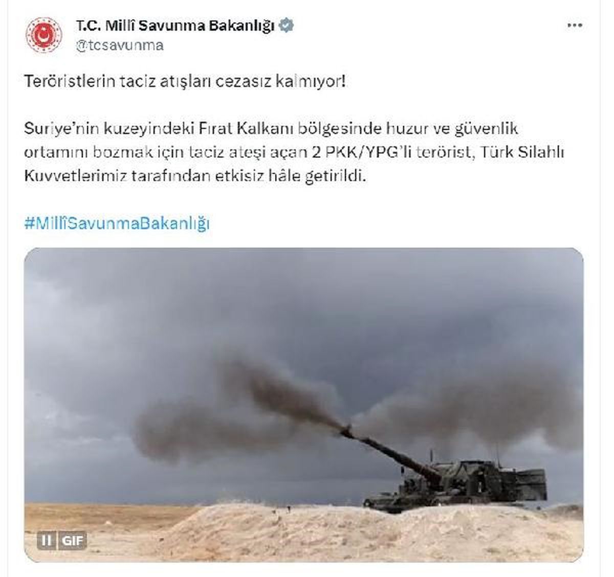 Fırat Kalkanı bölgesinde 2 PKK/YPG'li terörist etkisiz hale getirildi