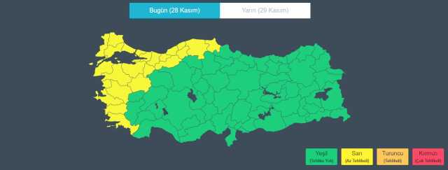 SARI KODLU İLLER 28 KASIM 2023 || 28 Kasım Okullar hangi illerde tatil? Sarı kodlu illerde okullar tatil mi?
