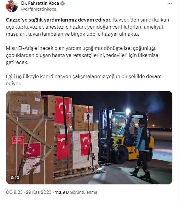 Gazze'ye sağlık yardımı taşıyan uçak Mısır El Eriş'e inmek üzere Kayseri'den havalandı Gazze'ye sağlık yardımı taşıyan uçak Mısır El Eriş'e inmek üzere Kayseri'den havalandı