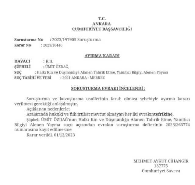 Ümit Özdağ hakkında soruşturma başlatıldı Ümit Özdağ hakkında soruşturma başlatıldı