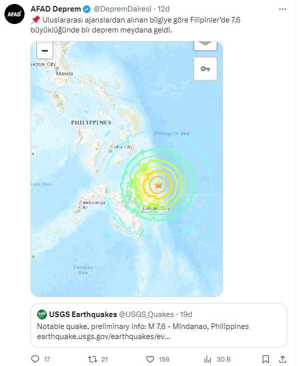 Filipinler'de 7,6 büyüklüğünde deprem meydana geldi Filipinler'de 7,6 büyüklüğünde deprem meydana geldi