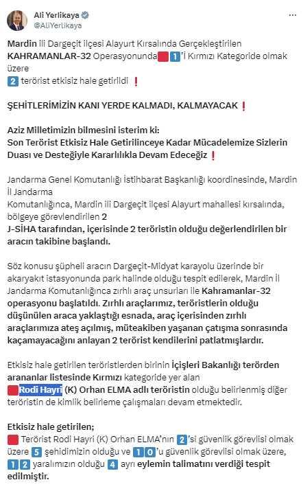4 kanlı eylemin talimatını vermiş! 'Rodi Hayri' kod adlı terörist Mardin'de etkisiz hale getirildi