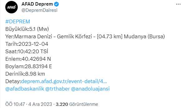 Yalova deprem mi oldu? SON DAKİKA! 4 Aralık Yalova kaç şiddetinde deprem oldu?