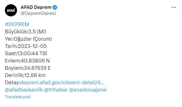Çorum'da deprem mi oldu, kaç şiddetinde? 5 Aralık Çorum'da nerede deprem oldu?