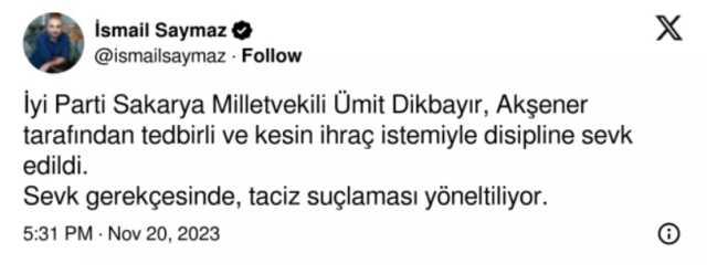 Ümit Dikbayır neden ihraç edildi, İyi Parti'den neden ayrıldı? Ümit Dikbayır neden ihraç edildi, İyi Parti'den neden ayrıldı?