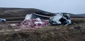 Yumurta Yüklü TIR Yolda Devrildi, Sürücü ve Arkadaşı Yaralandı