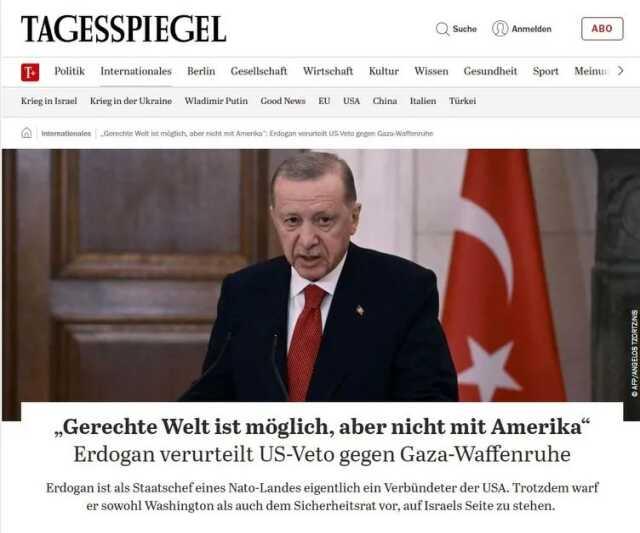 Cumhurbaşkanı Erdoğan'ın Gazze'de ateşkes tasarısını tek başına reddeden ABD ve BMGK'ya tepki dünya basınında