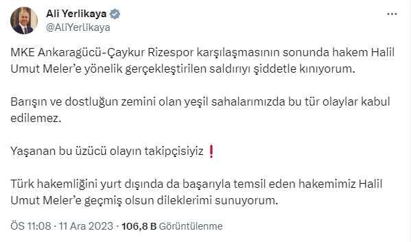 Ankaragücü Başkanı Faruk Koca, Rizespor maçı sonrası Hakem Halil Umut Meler'e yumruk attı