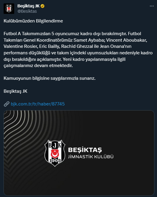 Besiktas exclui 5 jogadores do plantel entre eles Aboubakar