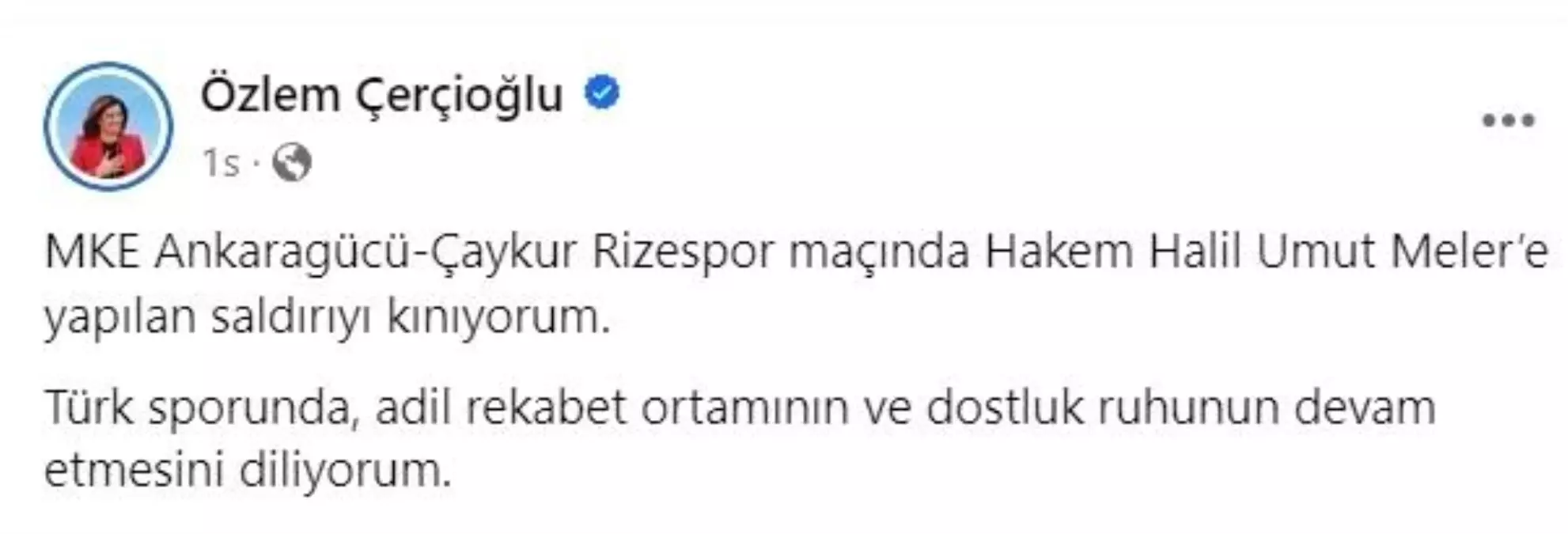 Aydın Büyükşehir Belediye Başkanı Özlem Çerçioğlu, Hakem Meler'e yapılan saldırıyı kınadı