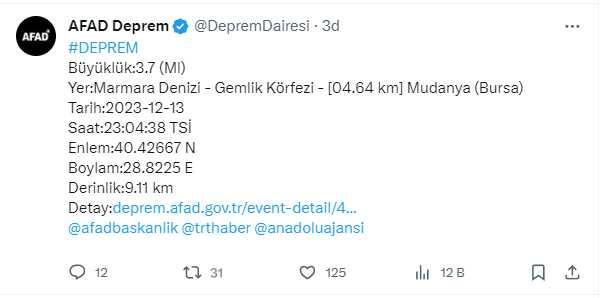 Marmara Denizi'nde 3,7 büyüklüğünde deprem meydana geldi! Sarsıntı İstanbul'da da hissedildi