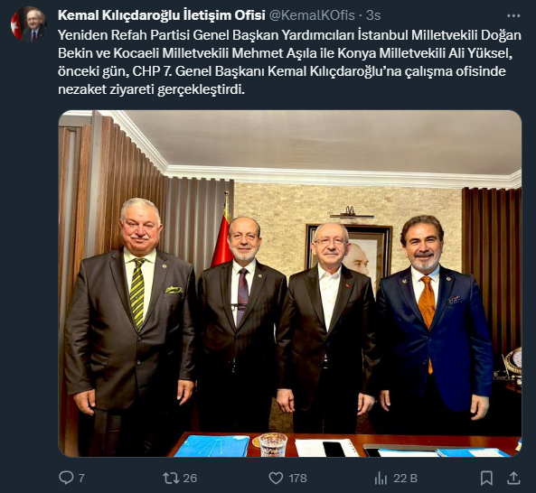 Yeniden Refah Partili milletvekilleri, Kemal Kılıçdaroğlu'nu ziyaret etti