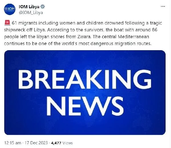 Libya Açıklarında Göçmen Teknesi Battı: 61 Kişi Hayatını Kaybetti