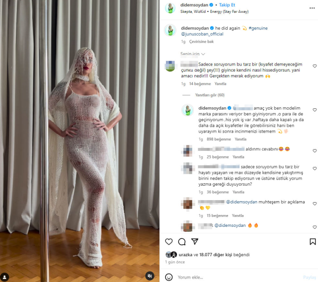 File elbise giyen Didem Soydan'dan kendisini eleştiren takipçisine olay cevap