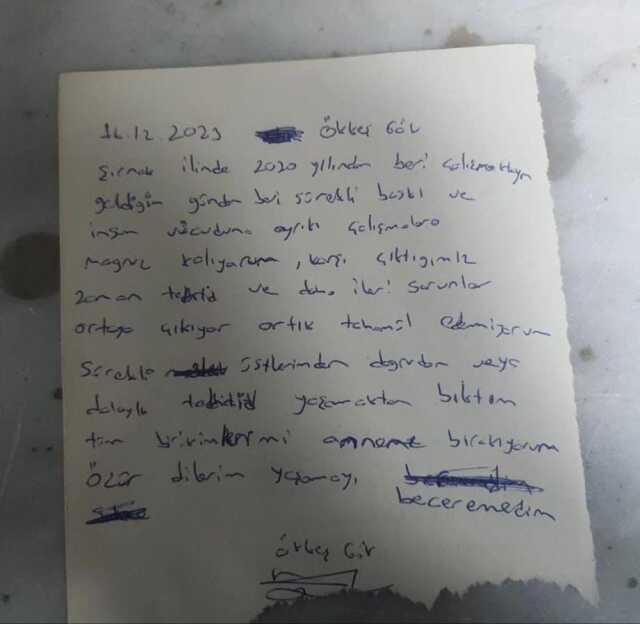 Veda mektubu bırakıp intihar eden uzman çavuş, baskı mı gördü? Olayla ilgili soruşturma başlatıldı Veda mektubu bırakıp intihar eden uzman çavuş, baskı mı gördü? Olayla ilgili soruşturma başlatıldı