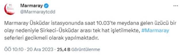 MARMARAY İNTİHARI SON DAKİKA 20 ARALIK 2023! Marmaray Üsküdar durağı, istasyonu neden durdu? Ayrılık Çeşmesi Marmaray çalışıyor mu?