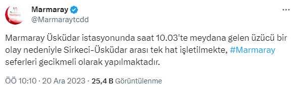 Marmaray ne oldu? SON DAKİKA! 20 Aralık Marmaray seferleri neden durduruldu?