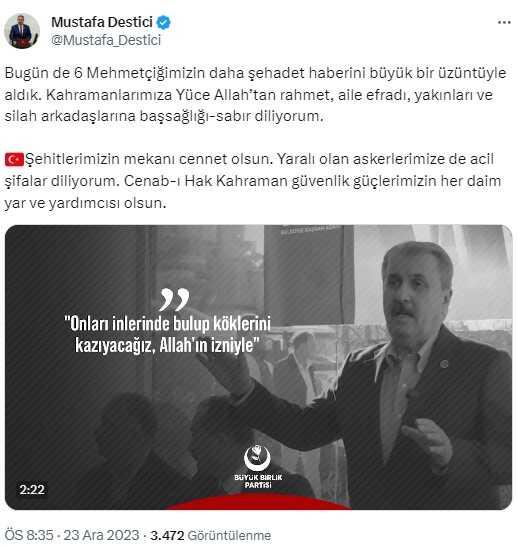 Kuzey Irak'ta şehit düşen 6 askerimiz için siyasilerden taziye mesajları Kuzey Irak'ta şehit düşen 6 askerimiz için siyasilerden taziye mesajları