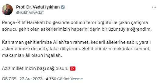 Kuzey Irak'ta şehit düşen 6 askerimiz için siyasilerden taziye mesajları Kuzey Irak'ta şehit düşen 6 askerimiz için siyasilerden taziye mesajları