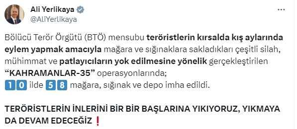 Terör örgütüne büyük darbe! 10 ilde 58 mağara, sığınak ve depo yok edildi