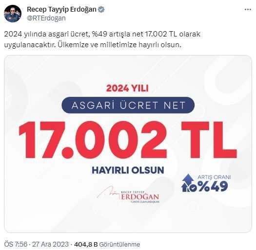 Yeni asgari ücret 17 bin 2 lira oldu