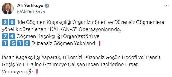 20 ilde büyük operasyon: 74 organizatör, 1.510 düzensiz göçmen yakalandı