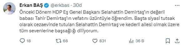 Selahattin Demirtaş'ın babası Tahir Demirtaş hayatını kaybetti