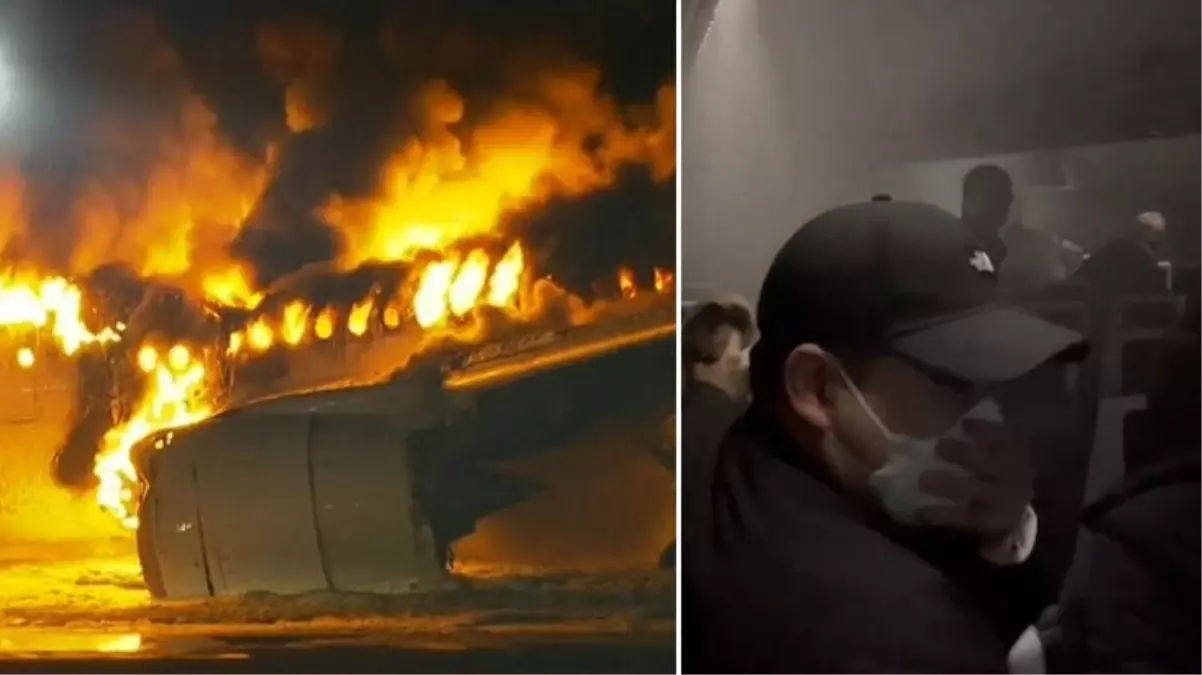 Japonya'da alev alev yanan uçaktaki panik anlarına ilişkin görüntüler ortaya çıktı