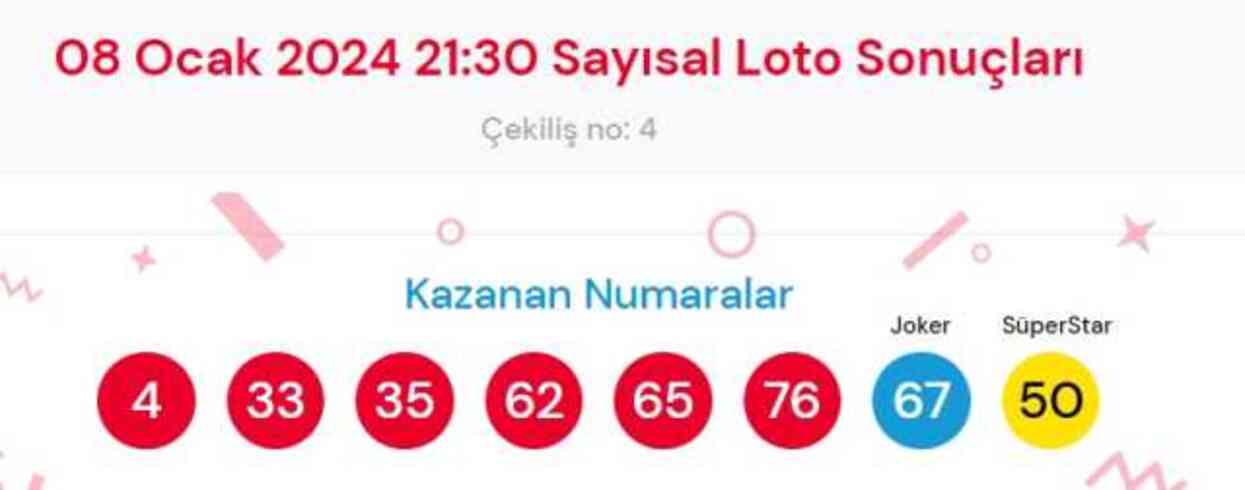 8 Ocak 2024 Sayısal Loto çekiliş sonuçları açıklandı! Sayısal Loto sonuçları saat kaçta açıklanacak? Sayısal Loto CANLI izle!