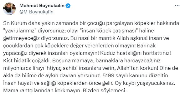 Mehmet Boynukalın'dan Murat Kurum'a sokak köpekleriyle ilgili eleştiri: Bu nasıl bir mantık, oy kaybı yaşayacaksınız