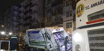 Ankara'da yol çöktü, çöp kamyonu sıkıştı