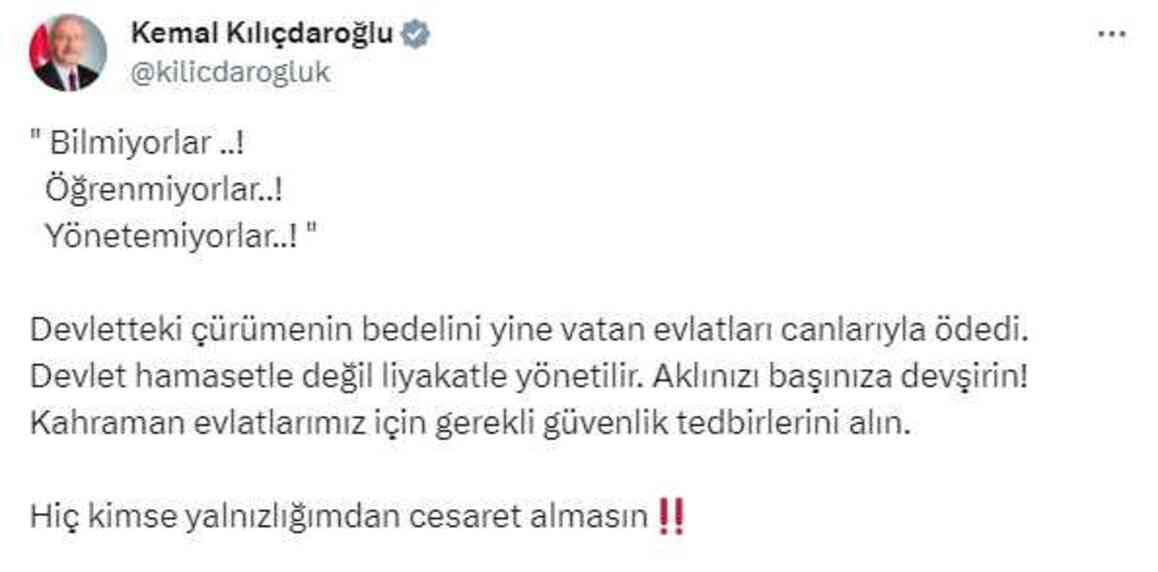 Şehitler üzerinden hükümeti eleştiren Kılıçdaroğlu, bir de manidar not düştü